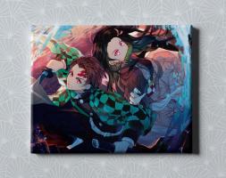 Картина на холсте в подарок  - Аниме "Клинок рассекающий демонов: Танджиро и Незуко", размер 40х50см