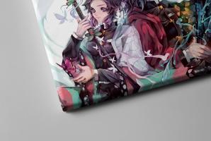 Картина на холсте в подарок- Аниме "Клинок, рассекающий демонов. Гию Томиока и Шинобу Кочо", размер 30х40см