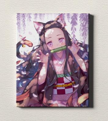 Картина на холсте в подарок- Аниме девушка "Клинок, рассекающий демонов. Незуко", размер 30х40см