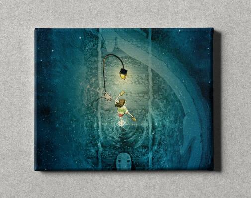 Картина на холсте в подарок- Аниме  "Унесенные призраками - Тихиро на железной дороге под водой", размер 30х40см