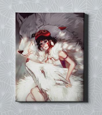 Картина на холсте в подарок- Аниме  "Принцесса Мононоке. Девушка-волчица", размер 30х40см