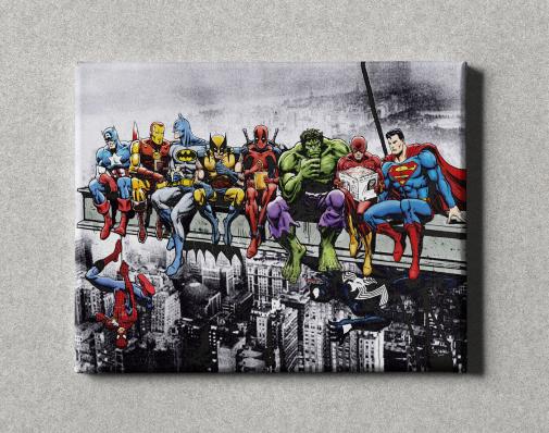 Картина на холсте в подарок- Супергерои на обеде, размер 40х50см