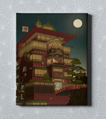 Картина на холсте в подарок- Пейзаж из аниме "Унесённые призраками", размер 30х40см