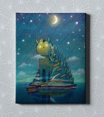 Картина на холсте в подарок- Рисунок/иллюстрация "Кот остров", размер 30х40см