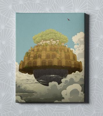 Картина на холсте в подарок- Пейзаж из аниме "Небесный замок Лапута", размер 30х40см