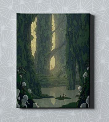 Картина на холсте в подарок- Пейзаж из аниме "Принцесса Мононоке", размер 30х40см
