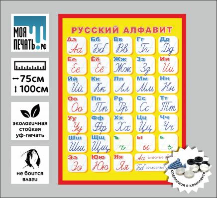 Стенд-Плакат для детского сада/школы "Русский алфавит" 1000х750мм из пластика 3 мм.