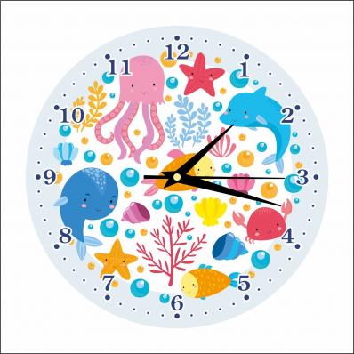 Часы настенные детские "Морские жители" 25см, плавный бесшумный механизм