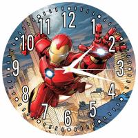 Часы настенные детские "Супергерои: Железный человек" 25см, плавный бесшумный механизм, белые стрелки