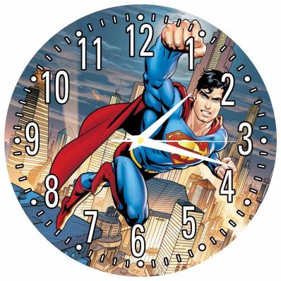 Часы настенные детские "Супергерои: Супермен" 25см, плавный бесшумный механизм, белые стрелки