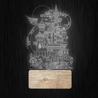 3Д Ночник 3D декоративный светильник - Замок с драконом