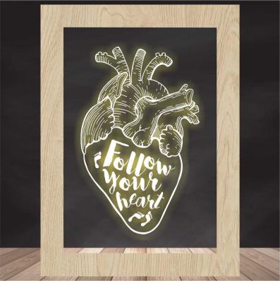 3Д Ночник с гравировкой / декоративный светильник в подарок - "Follow your heart / Следуй за своим сердцем"