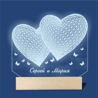 3Д Ночник / декоративный светильник в подарок - Сердца с бабочками