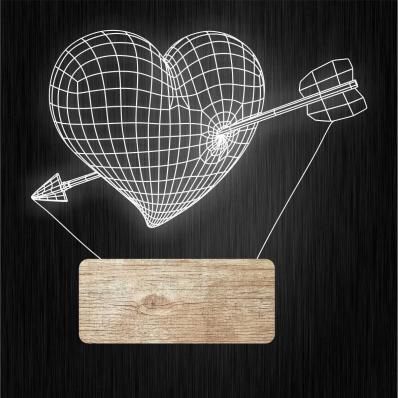 3Д Ночник 3D декоративный светильник - Сердце со стрелой